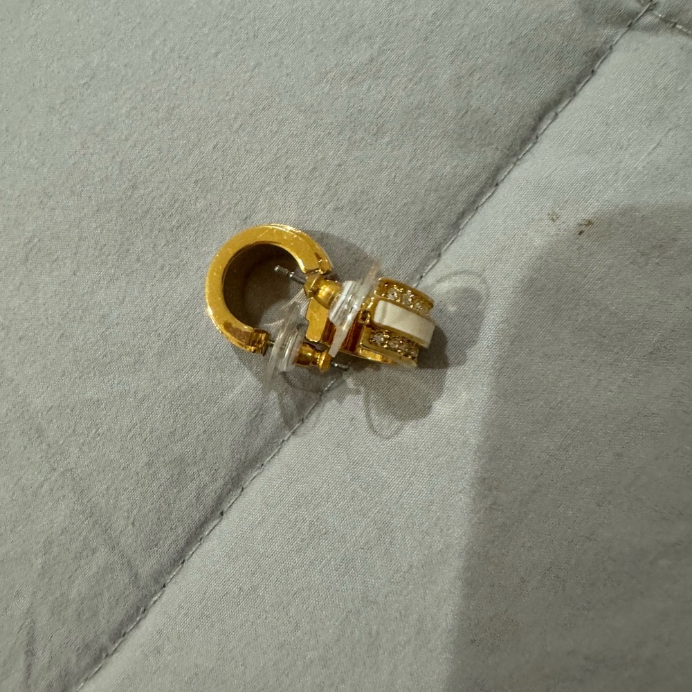 Gold and White Hoop Earring